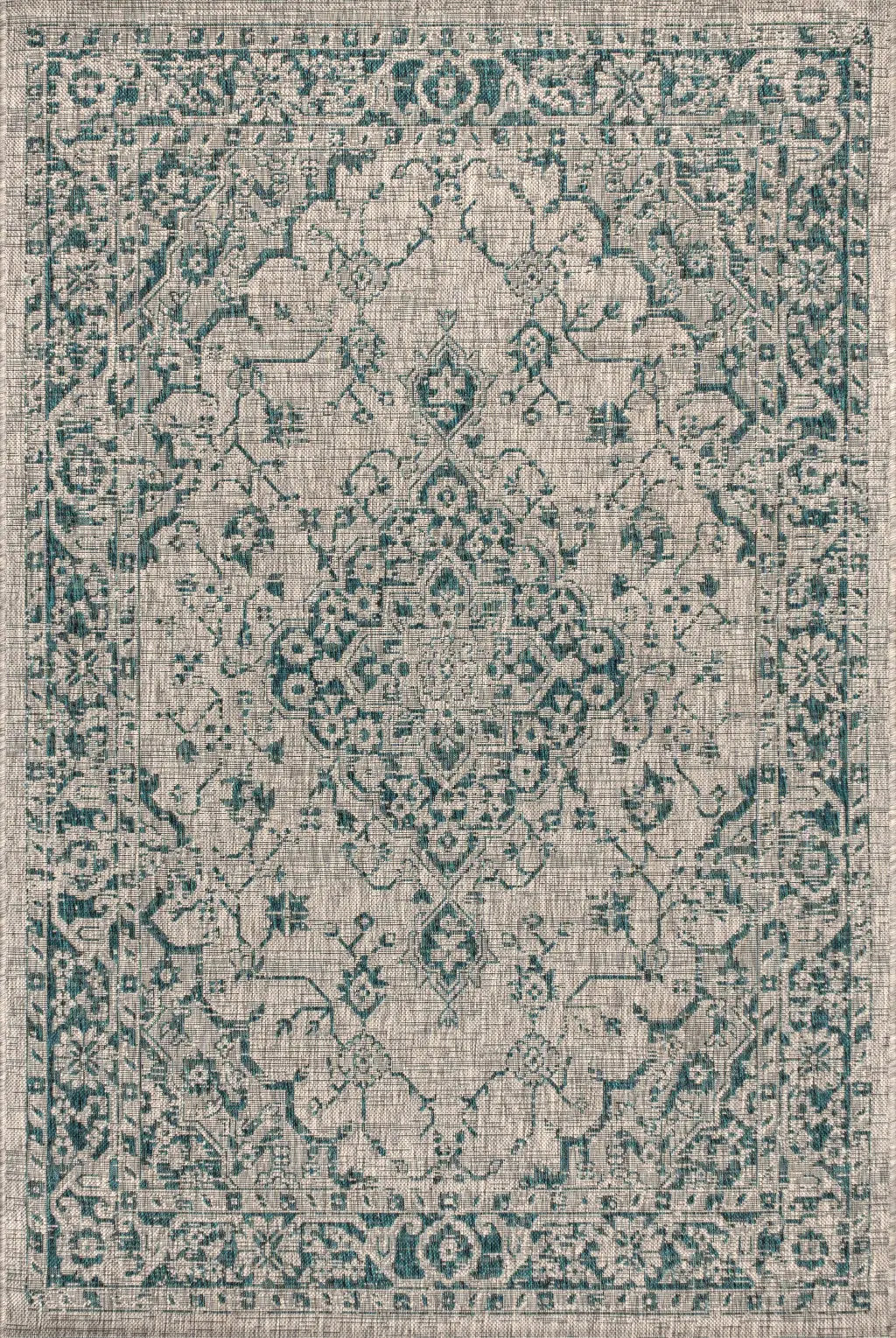8' X 10' Gray And Teal Blue Medallion Indoor Outdoor Area Rug Homeroots Outdoor