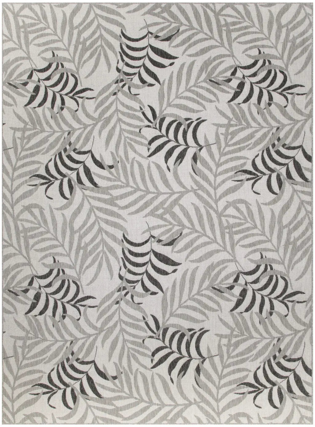 8' X 10' Gray Black And Ivory Palm Leaf Indoor Outdoor Area Rug Homeroots Outdoor