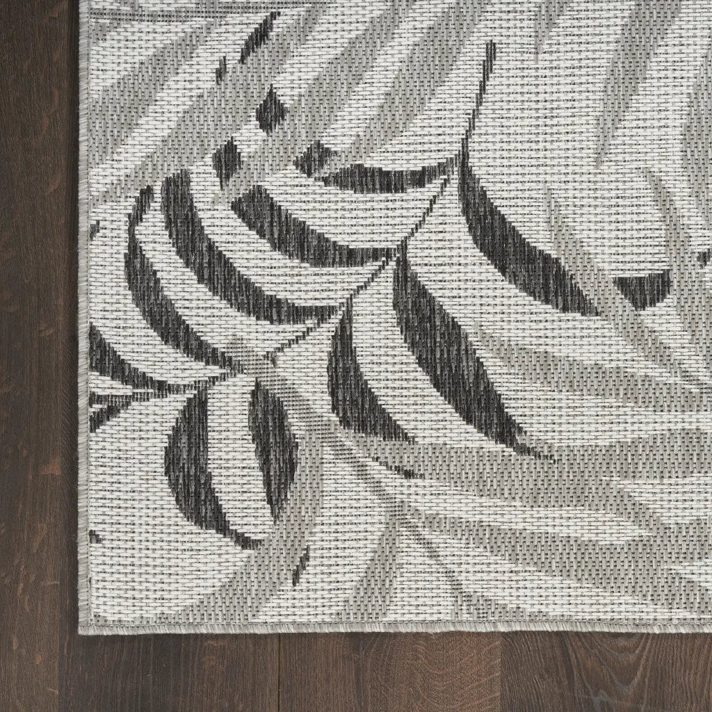 8' X 10' Gray Black And Ivory Palm Leaf Indoor Outdoor Area Rug Homeroots Outdoor