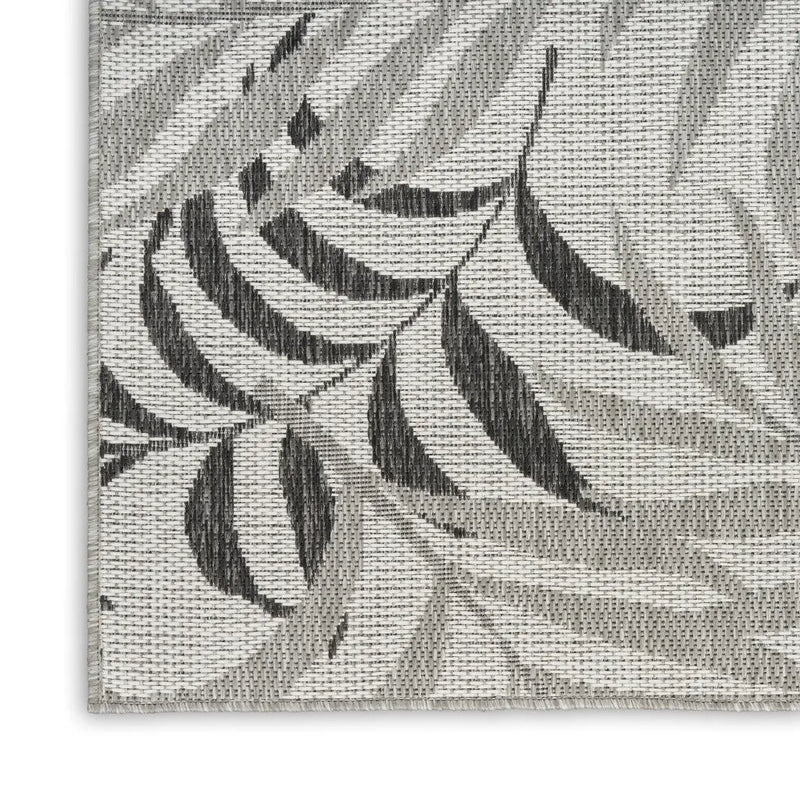 8' X 10' Gray Black And Ivory Palm Leaf Indoor Outdoor Area Rug Homeroots Outdoor