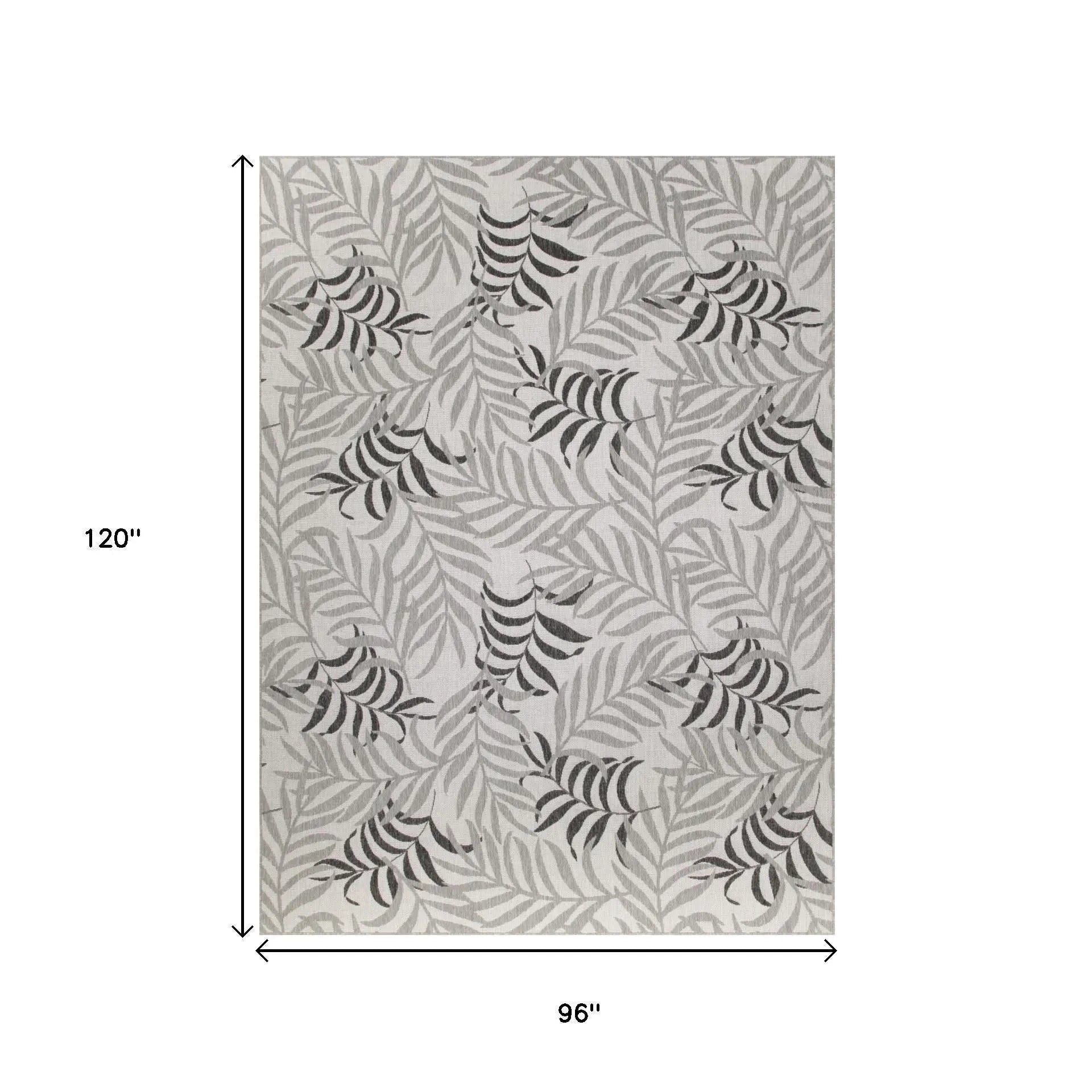 8' X 10' Gray Black And Ivory Palm Leaf Indoor Outdoor Area Rug Homeroots Outdoor