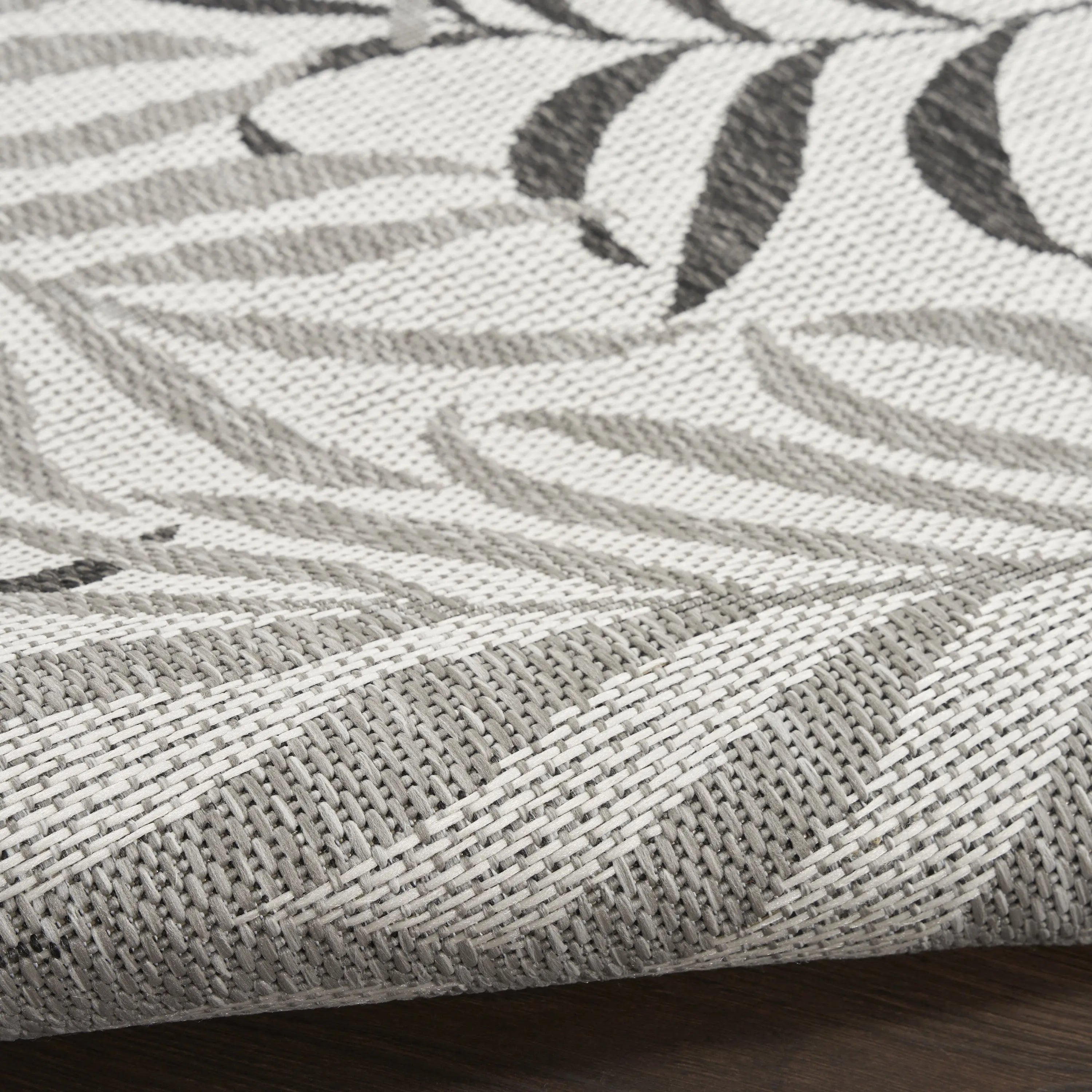 8' X 10' Gray Black And Ivory Palm Leaf Indoor Outdoor Area Rug Homeroots Outdoor