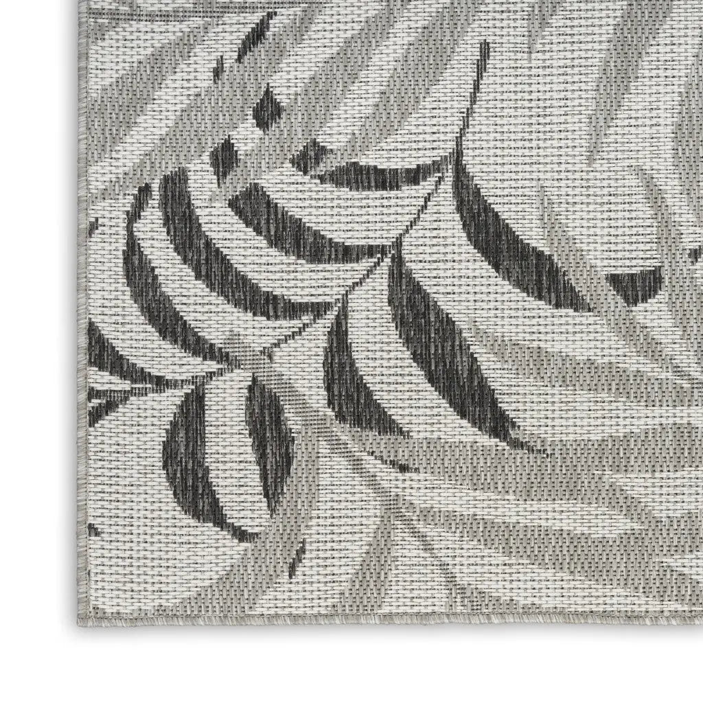 8' X 10' Gray Black And Ivory Palm Leaf Indoor Outdoor Area Rug Homeroots Outdoor