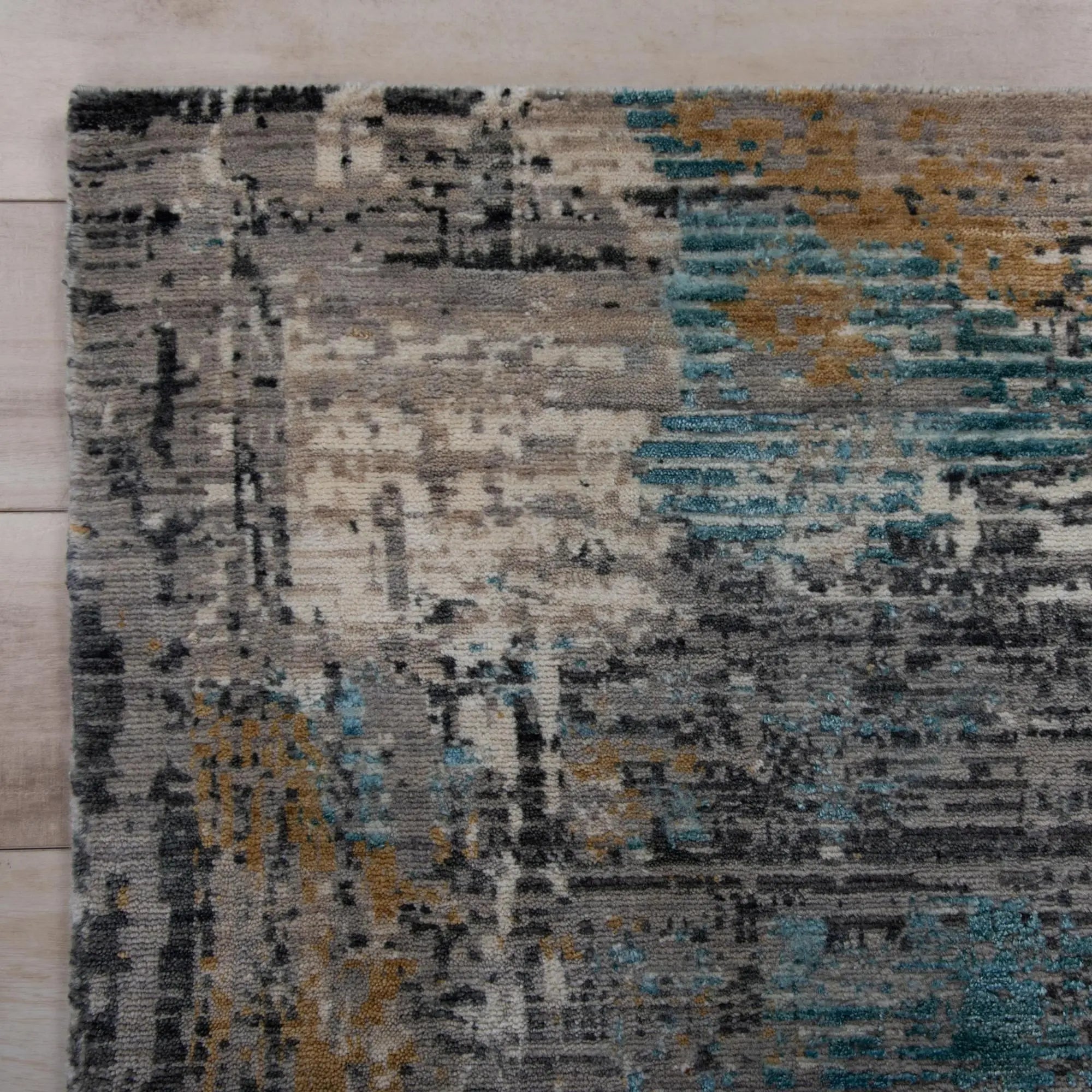 8' X 10' Gray Black Yellow Blue And Ivory New Zealand Lambs Wool Abstract Hand Carved Handmade Area Rug Homeroots Home Decor
