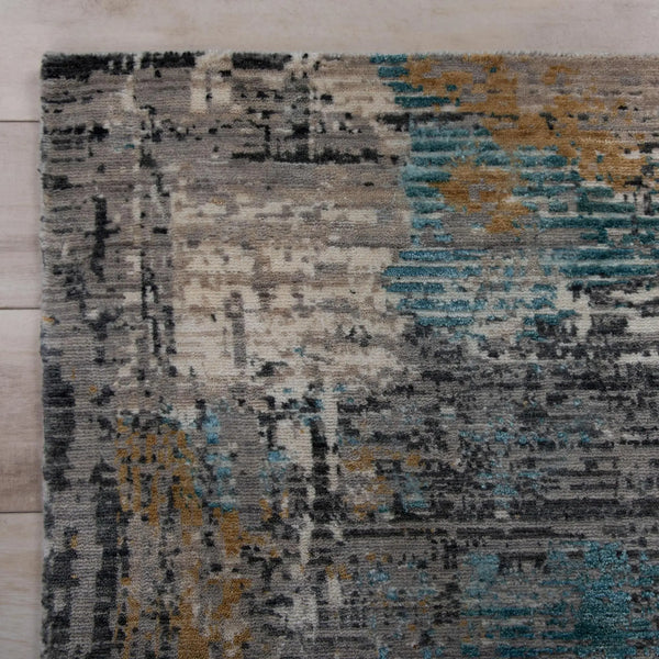 8' X 10' Gray Black Yellow Blue And Ivory New Zealand Lambs Wool Abstract Hand Carved Handmade Area Rug Homeroots Home Decor