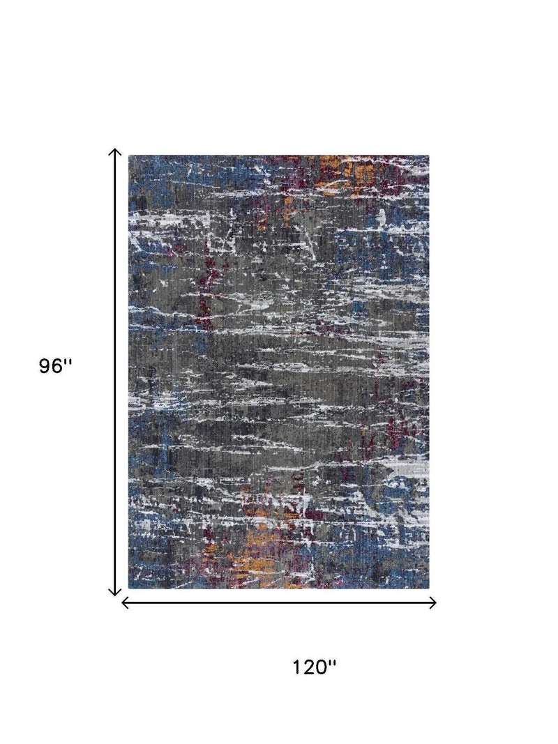 8' X 10' Gray Blue Pink Ivory And Orange Abstract Hand Carved Handmade Area Rug Homeroots Home Decor