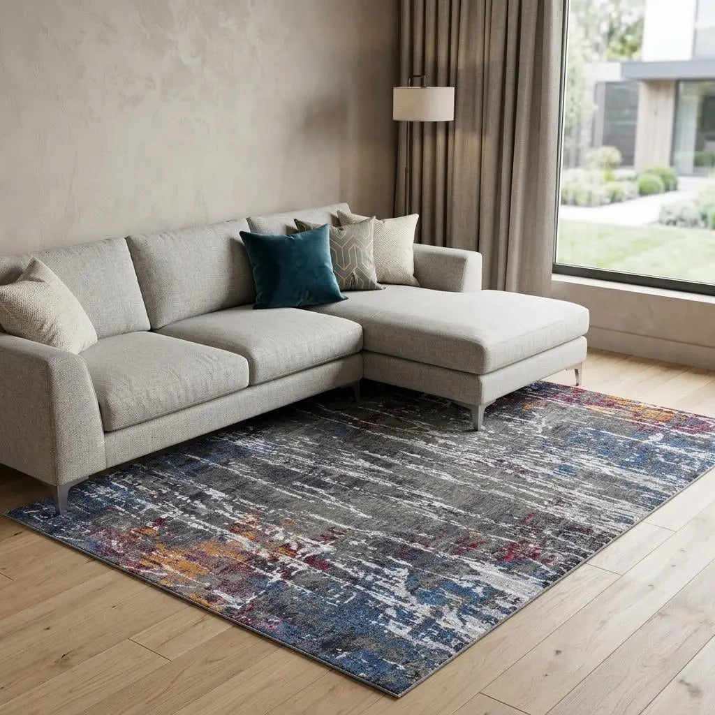 8' X 10' Gray Blue Pink Ivory And Orange Abstract Hand Carved Handmade Area Rug Homeroots Home Decor
