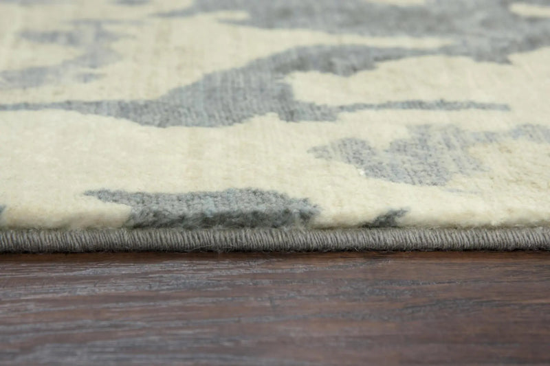 8' X 10' Gray Cream Yellow And Teal New Zealand Lambs Wool Abstract Hand Carved Handmade Area Rug Homeroots Home Decor