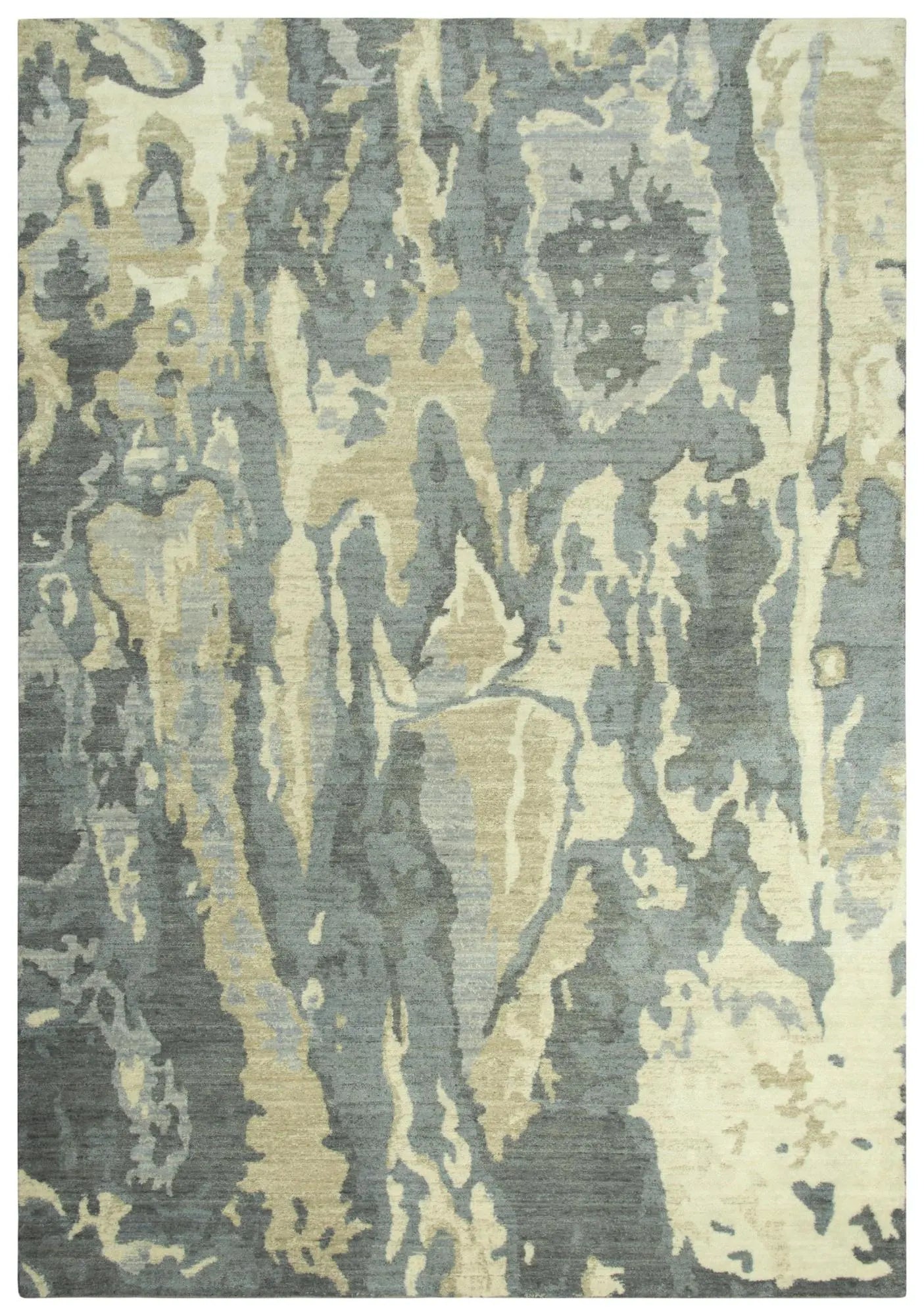 8' X 10' Gray Cream Yellow And Teal New Zealand Lambs Wool Abstract Hand Carved Handmade Area Rug Homeroots Home Decor