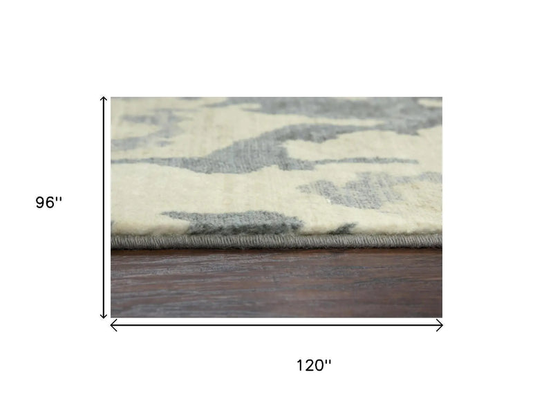 8' X 10' Gray Cream Yellow And Teal New Zealand Lambs Wool Abstract Hand Carved Handmade Area Rug Homeroots Home Decor