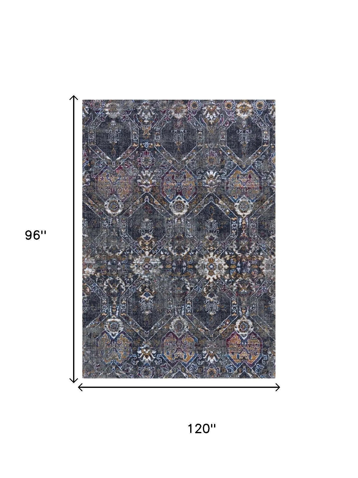 8' X 10' Gray Ivory Dark Blue Blue And Orange Oriental Hand Carved Handmade Area Rug Homeroots Home Decor