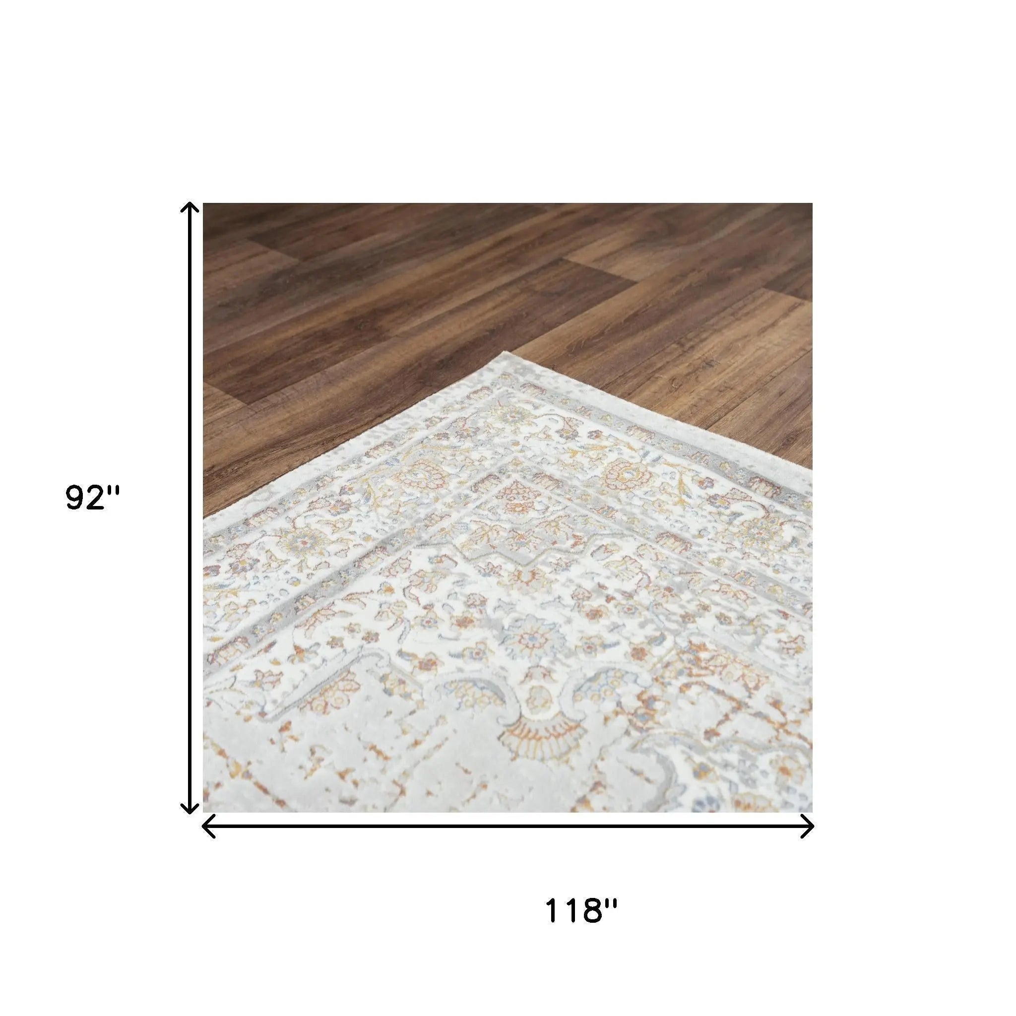 8' X 10' Gray Ivory Red Orange And Blue Medallion Area Rug Homeroots Home Decor