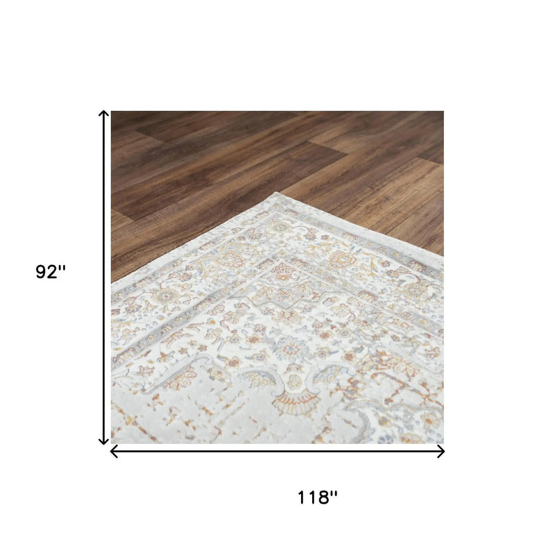8' X 10' Gray Ivory Red Orange And Blue Medallion Area Rug Homeroots Home Decor