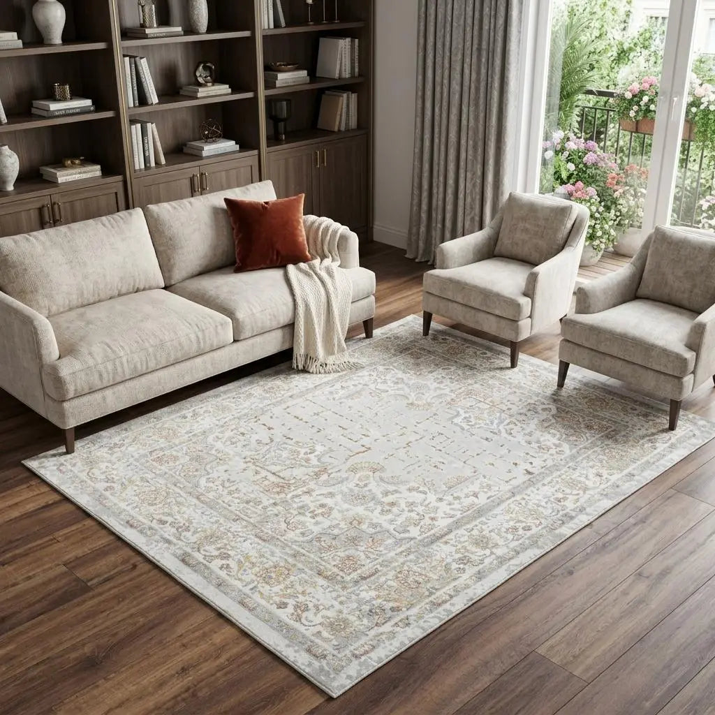 8' X 10' Gray Ivory Red Orange And Blue Medallion Area Rug Homeroots Home Decor