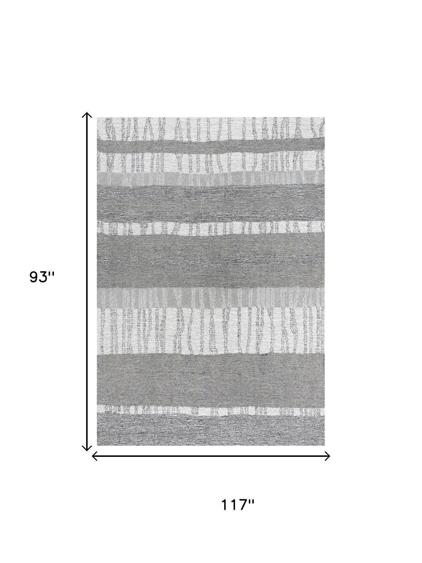 8' X 10' Gray Natural Dark Gray Light Gray And Ivory Wool Striped Hand Tufted Area Rug Homeroots Home Decor