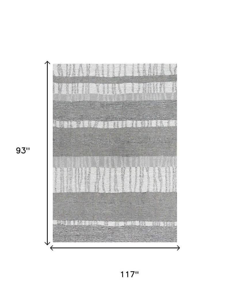 8' X 10' Gray Natural Dark Gray Light Gray And Ivory Wool Striped Hand Tufted Area Rug Homeroots Home Decor