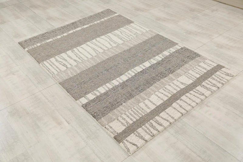 8' X 10' Gray Natural Dark Gray Light Gray And Ivory Wool Striped Hand Tufted Area Rug Homeroots Home Decor