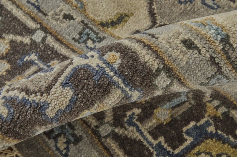 8' X 10' Gray Taupe And Blue Wool Oriental Hand Knotted Area Rug Homeroots Home Decor