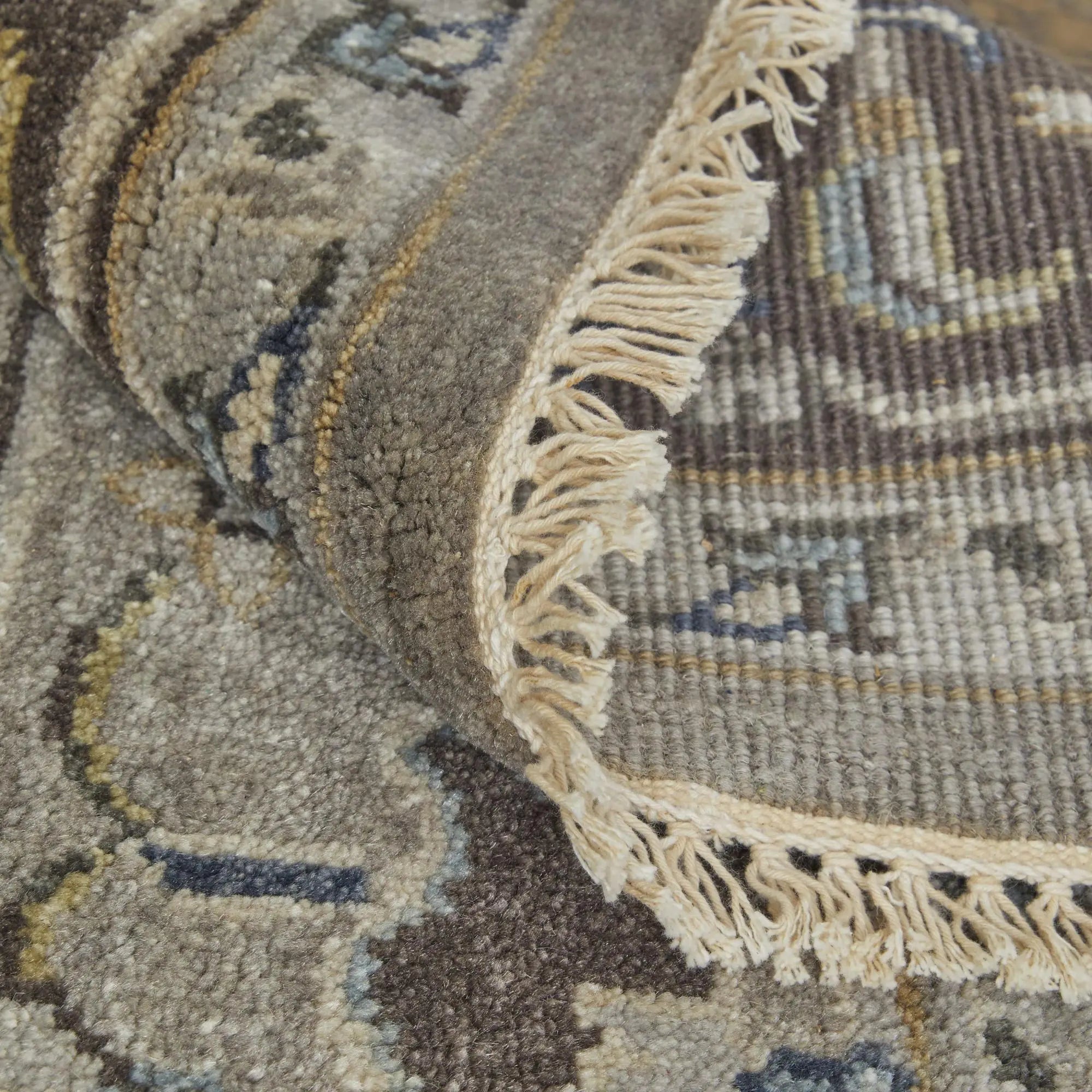 8' X 10' Gray Taupe And Blue Wool Oriental Hand Knotted Area Rug Homeroots Home Decor