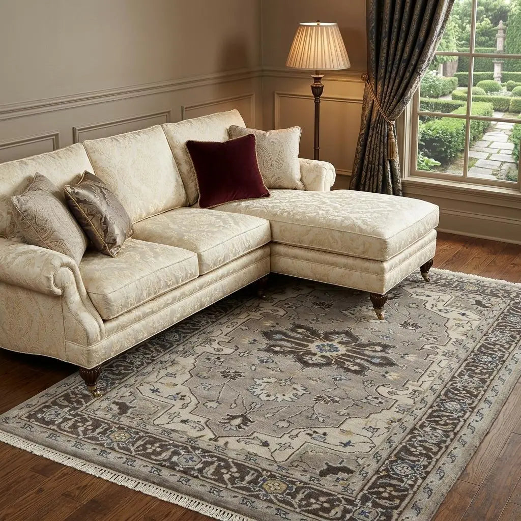 8' X 10' Gray Taupe And Blue Wool Oriental Hand Knotted Area Rug Homeroots Home Decor