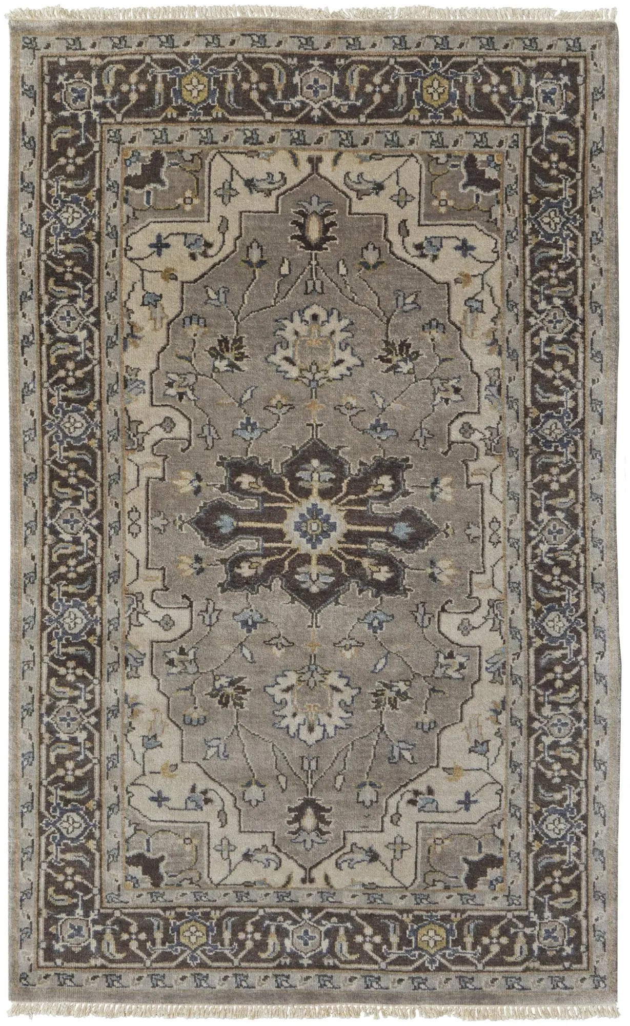 8' X 10' Gray Taupe And Blue Wool Oriental Hand Knotted Area Rug Homeroots Home Decor