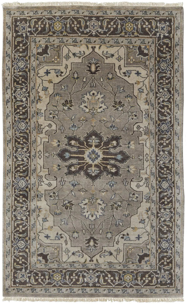 8' X 10' Gray Taupe And Blue Wool Oriental Hand Knotted Area Rug Homeroots Home Decor