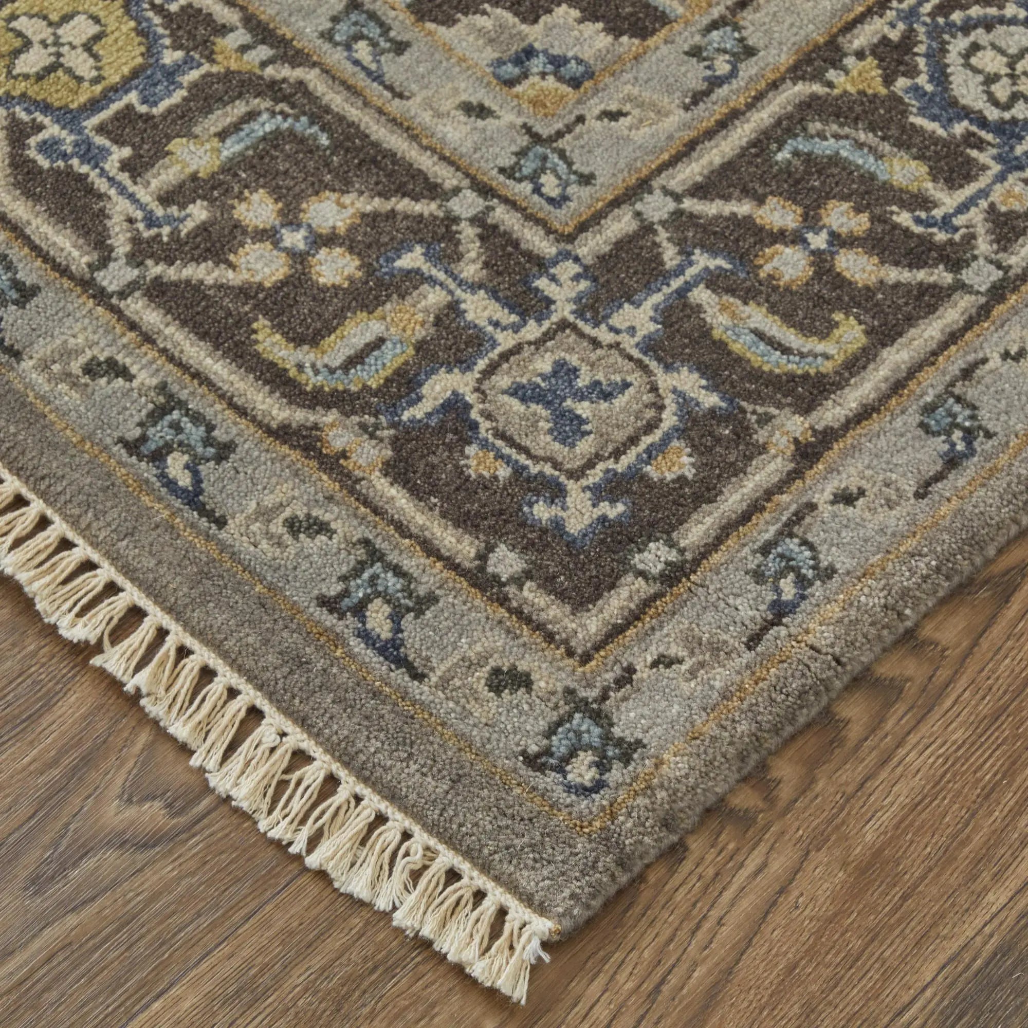8' X 10' Gray Taupe And Blue Wool Oriental Hand Knotted Area Rug Homeroots Home Decor