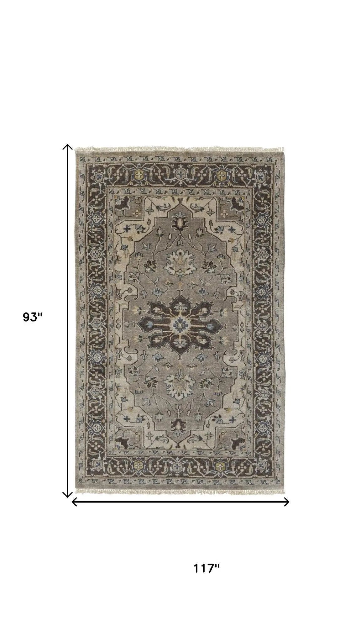 8' X 10' Gray Taupe And Blue Wool Oriental Hand Knotted Area Rug Homeroots Home Decor