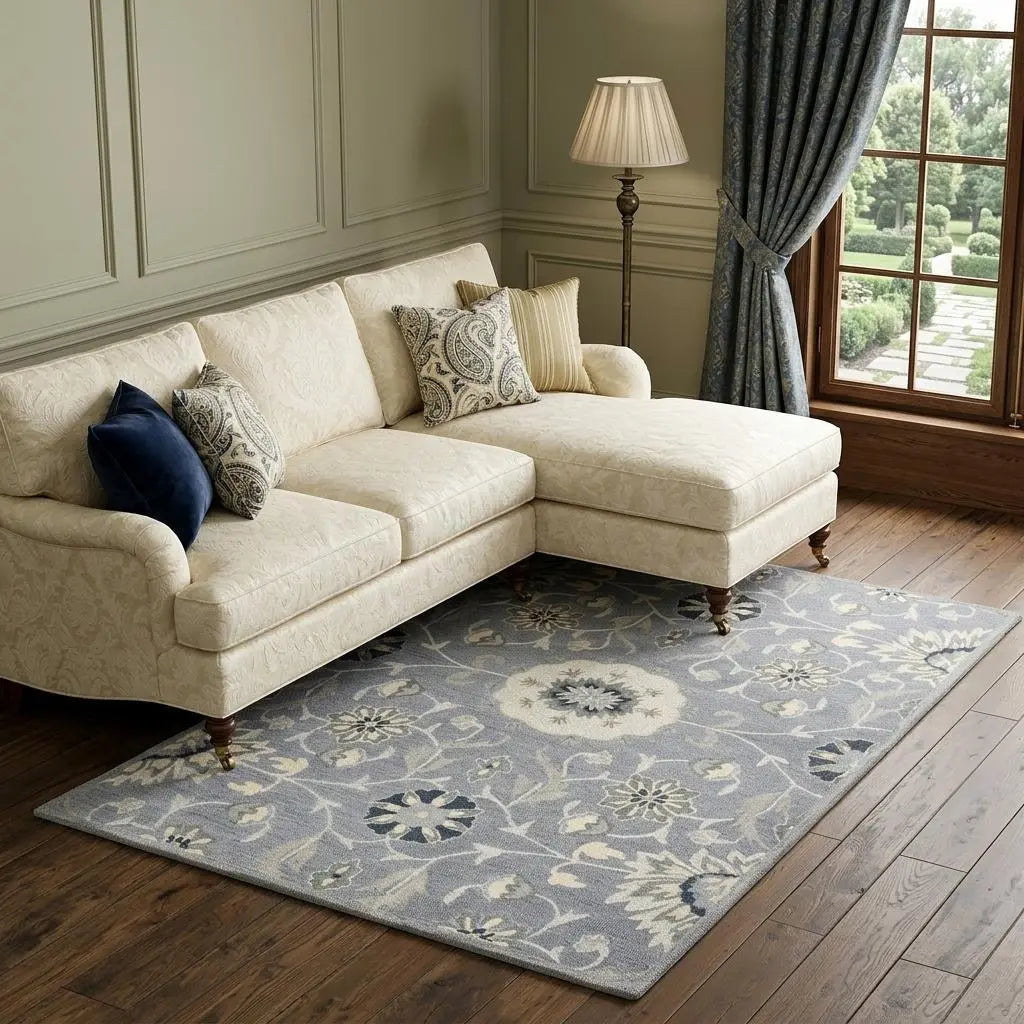 8' X 10' Gray Taupe And Tan Wool Floral Hand Tufted Area Rug Homeroots Home Decor
