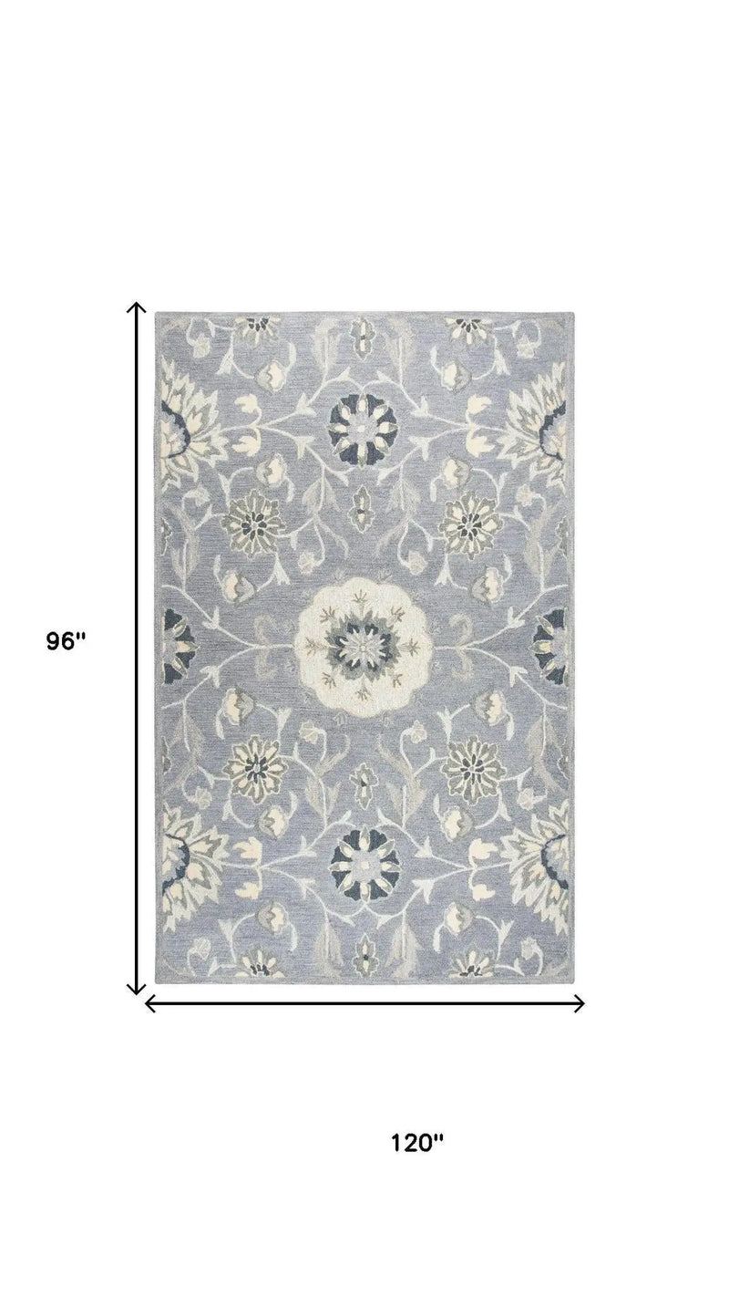 8' X 10' Gray Taupe And Tan Wool Floral Hand Tufted Area Rug Homeroots Home Decor