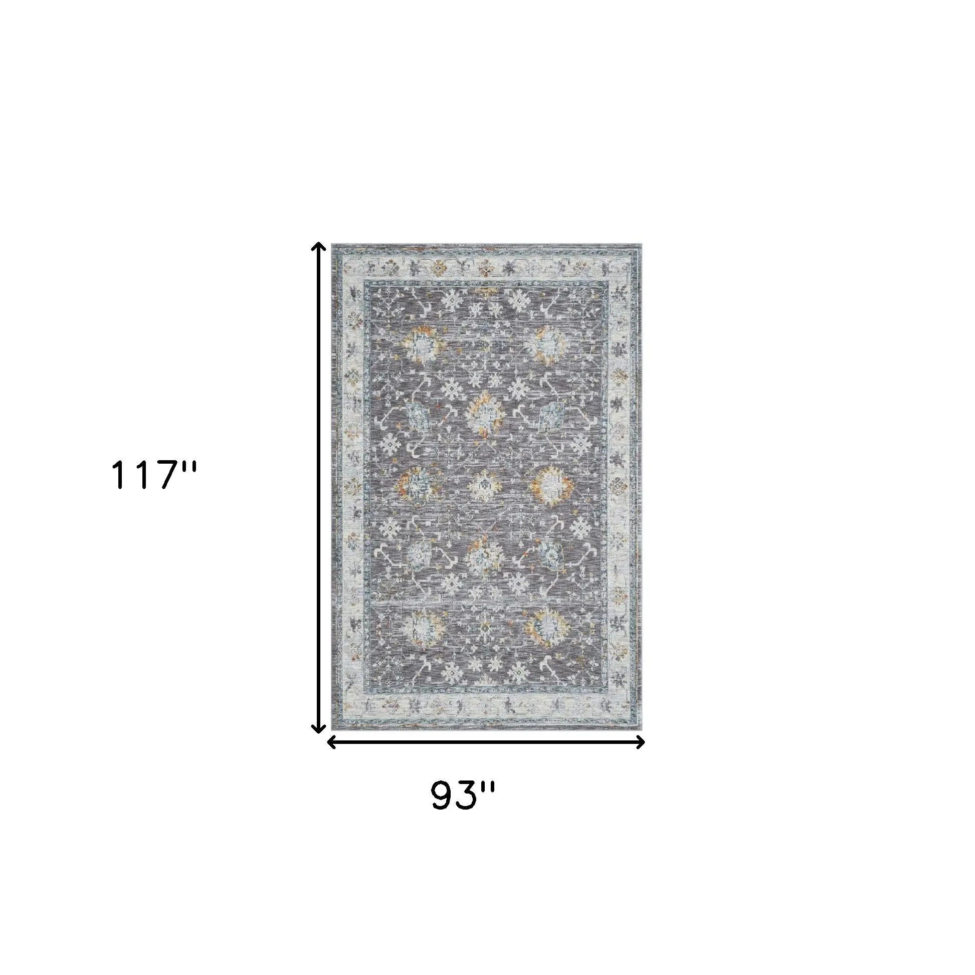 8' X 10' Gray and Ivory Floral Area Rug Homeroots Home Decor
