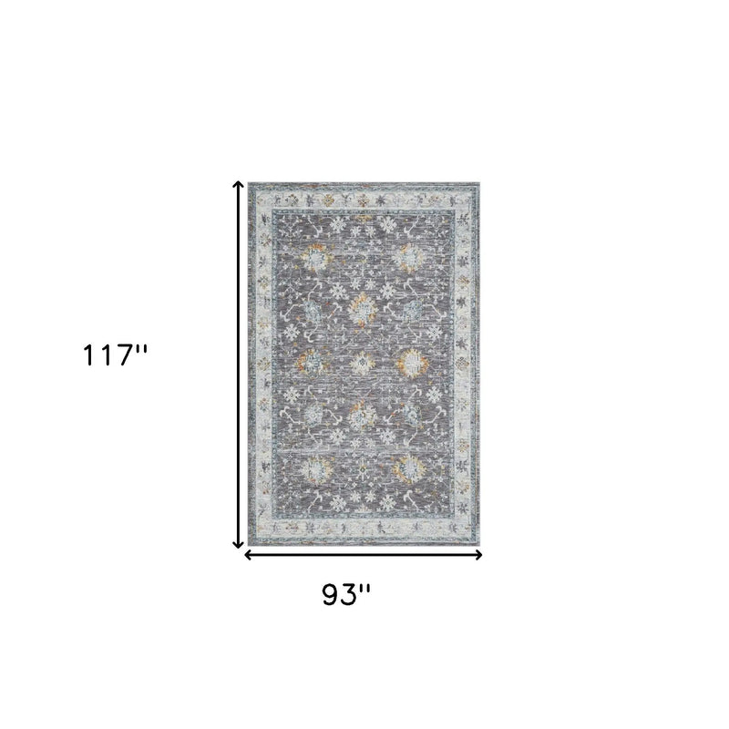 8' X 10' Gray and Ivory Floral Area Rug Homeroots Home Decor