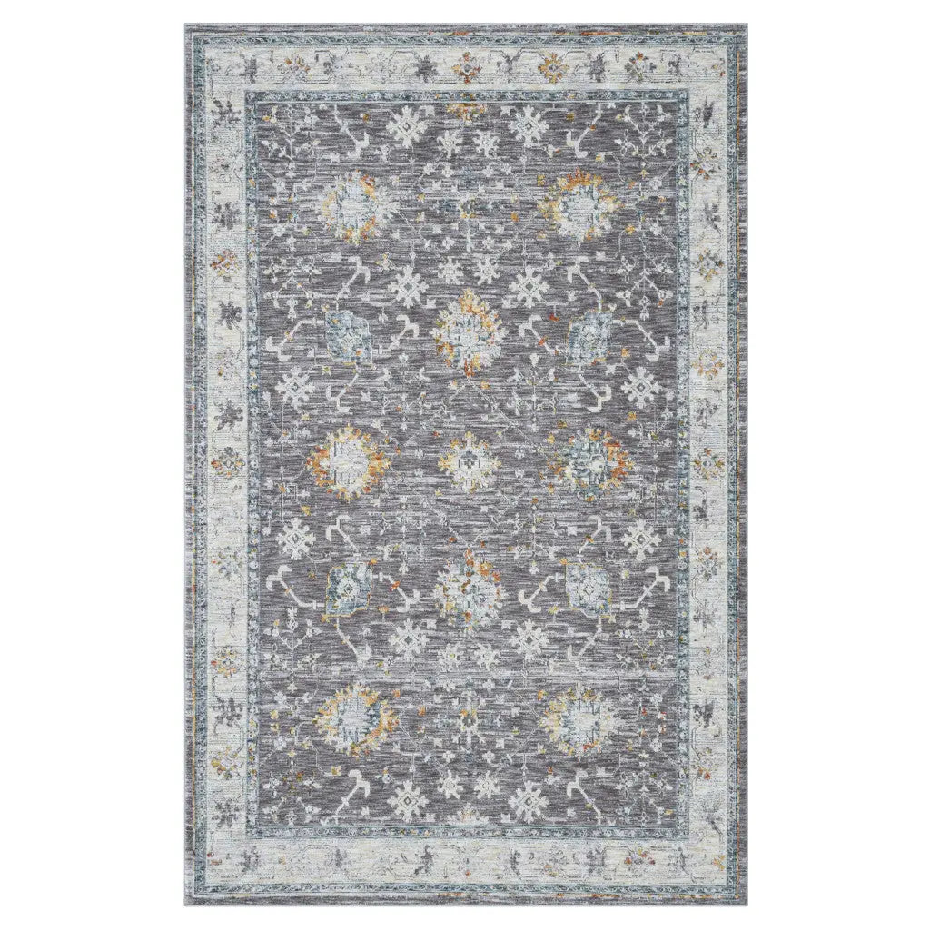 8' X 10' Gray and Ivory Floral Area Rug Homeroots Home Decor