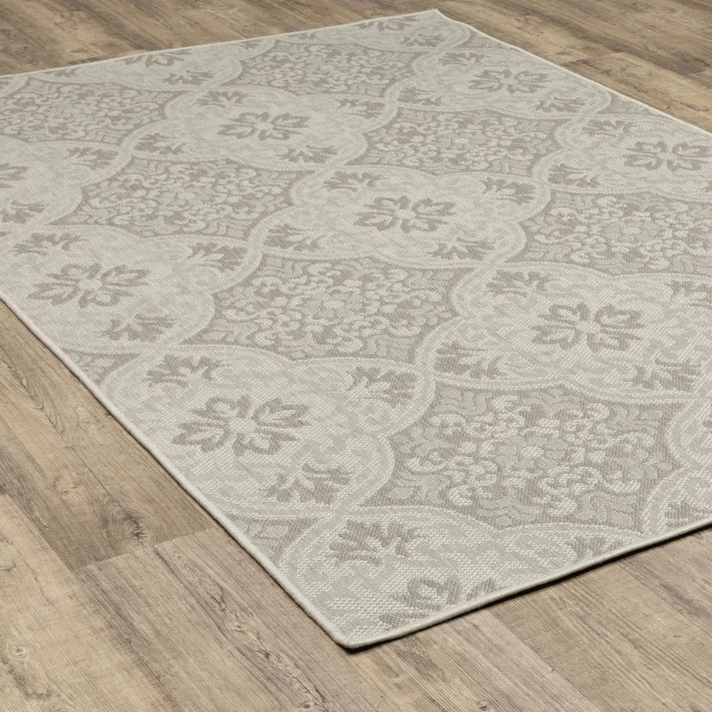 8' X 10' Gray and Ivory Floral Stain Resistant Indoor Outdoor Area Rug Homeroots Outdoor