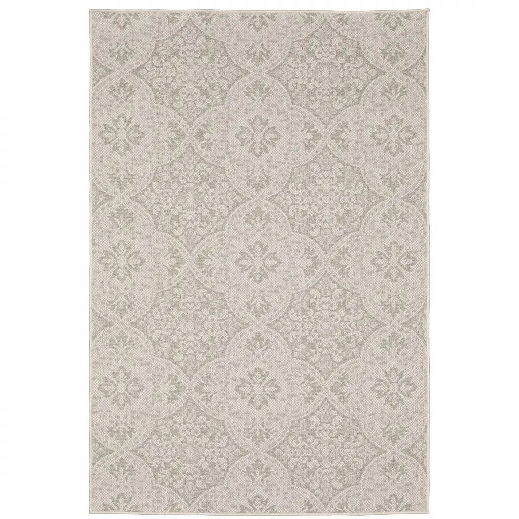 8' X 10' Gray and Ivory Floral Stain Resistant Indoor Outdoor Area Rug Homeroots Outdoor