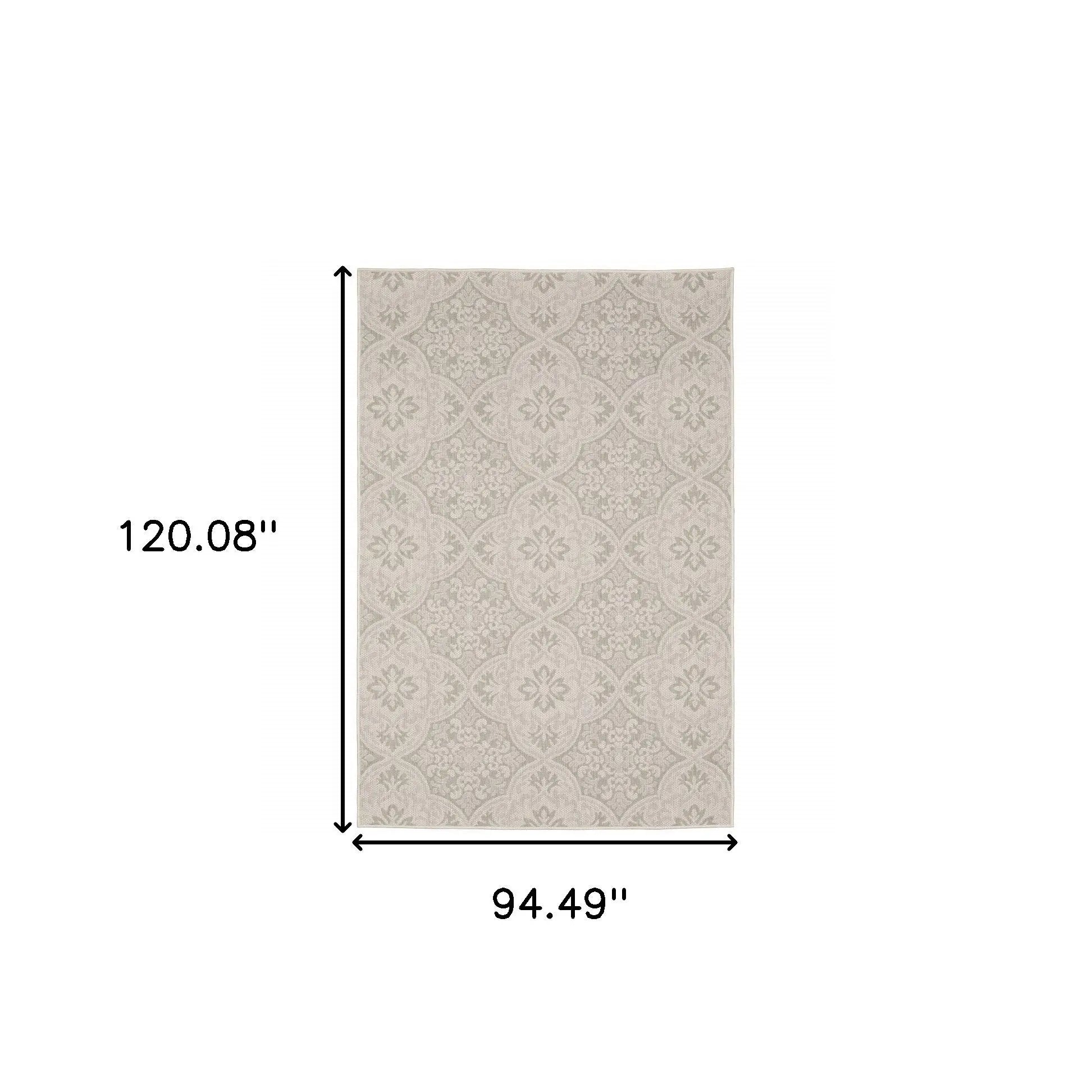 8' X 10' Gray and Ivory Floral Stain Resistant Indoor Outdoor Area Rug Homeroots Outdoor