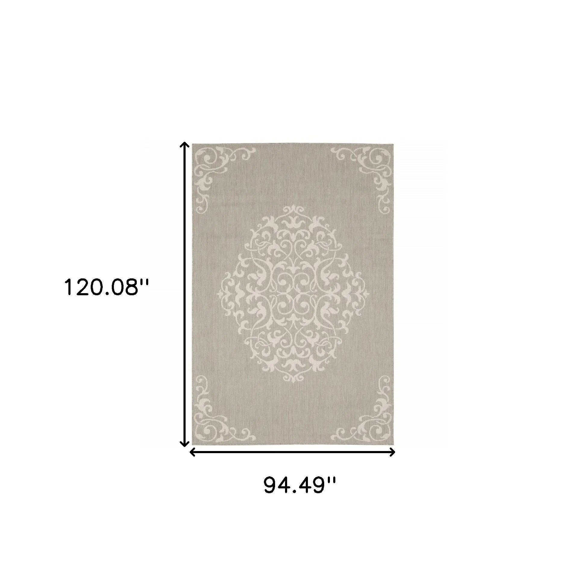 8' X 10' Gray and Ivory Oriental Stain Resistant Indoor Outdoor Area Rug Homeroots Outdoor