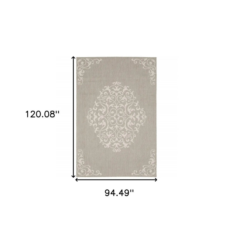 8' X 10' Gray and Ivory Oriental Stain Resistant Indoor Outdoor Area Rug Homeroots Outdoor