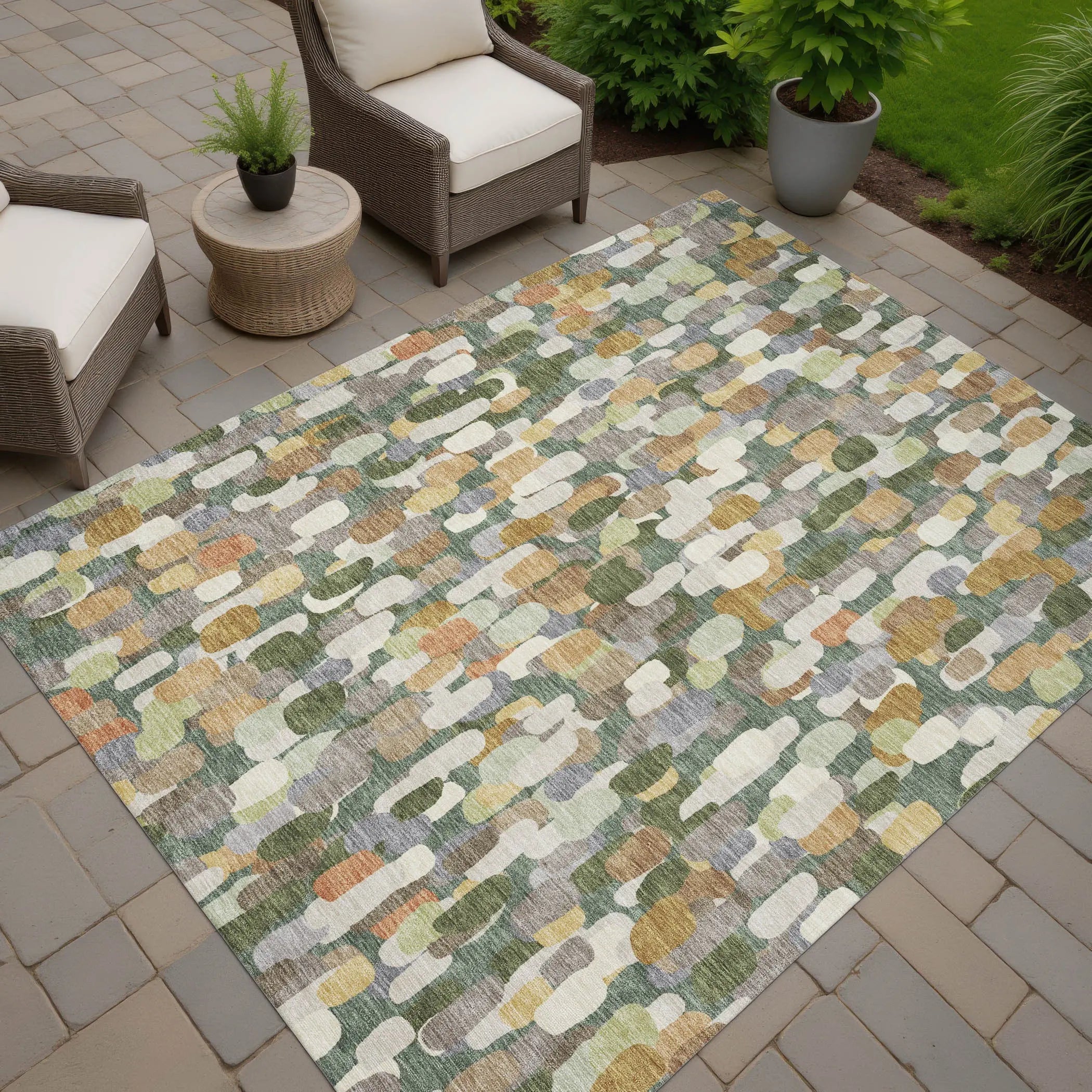 8' X 10' Green And Beige Abstract Washable Indoor Outdoor Area Rug Homeroots Outdoor