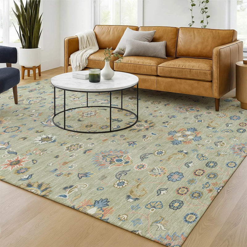 8' X 10' Green And Beige Abstract Washable Indoor Outdoor Area Rug Homeroots Outdoor