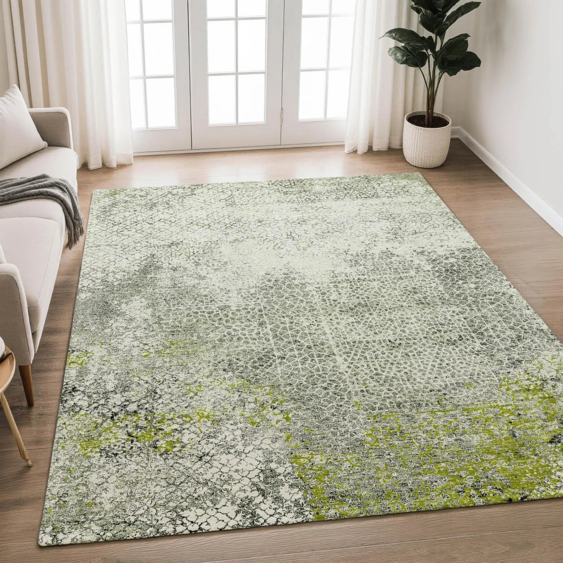 8' X 10' Green And Beige Abstract Washable Indoor Outdoor Area Rug Homeroots Outdoor