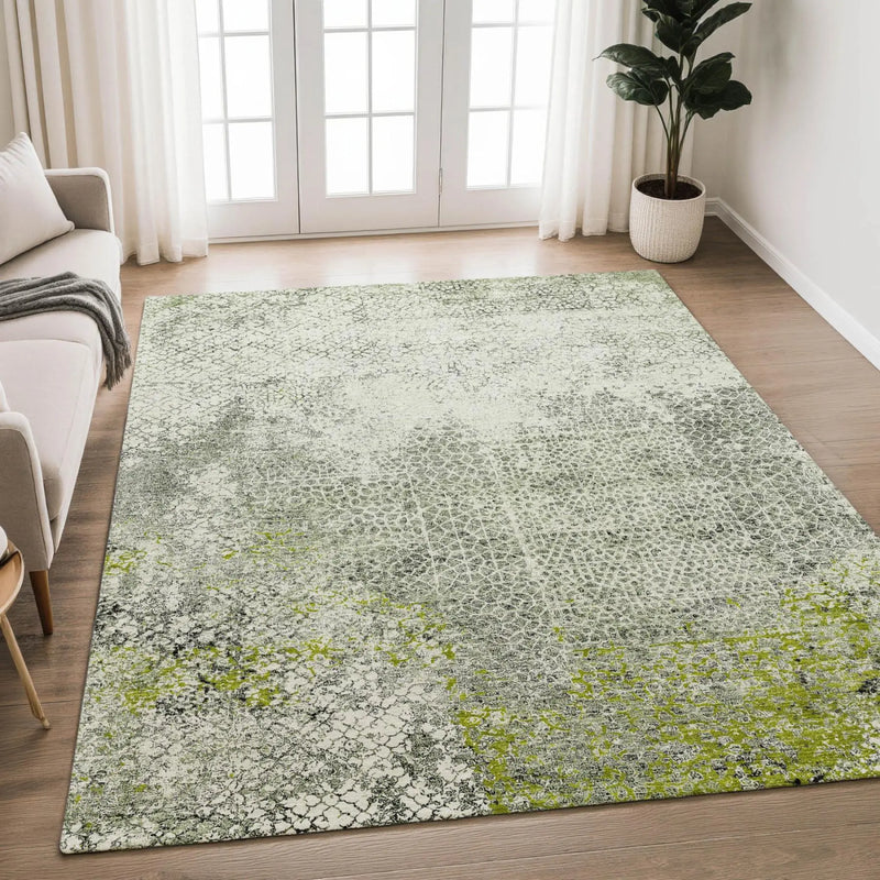 8' X 10' Green And Beige Abstract Washable Indoor Outdoor Area Rug Homeroots Outdoor