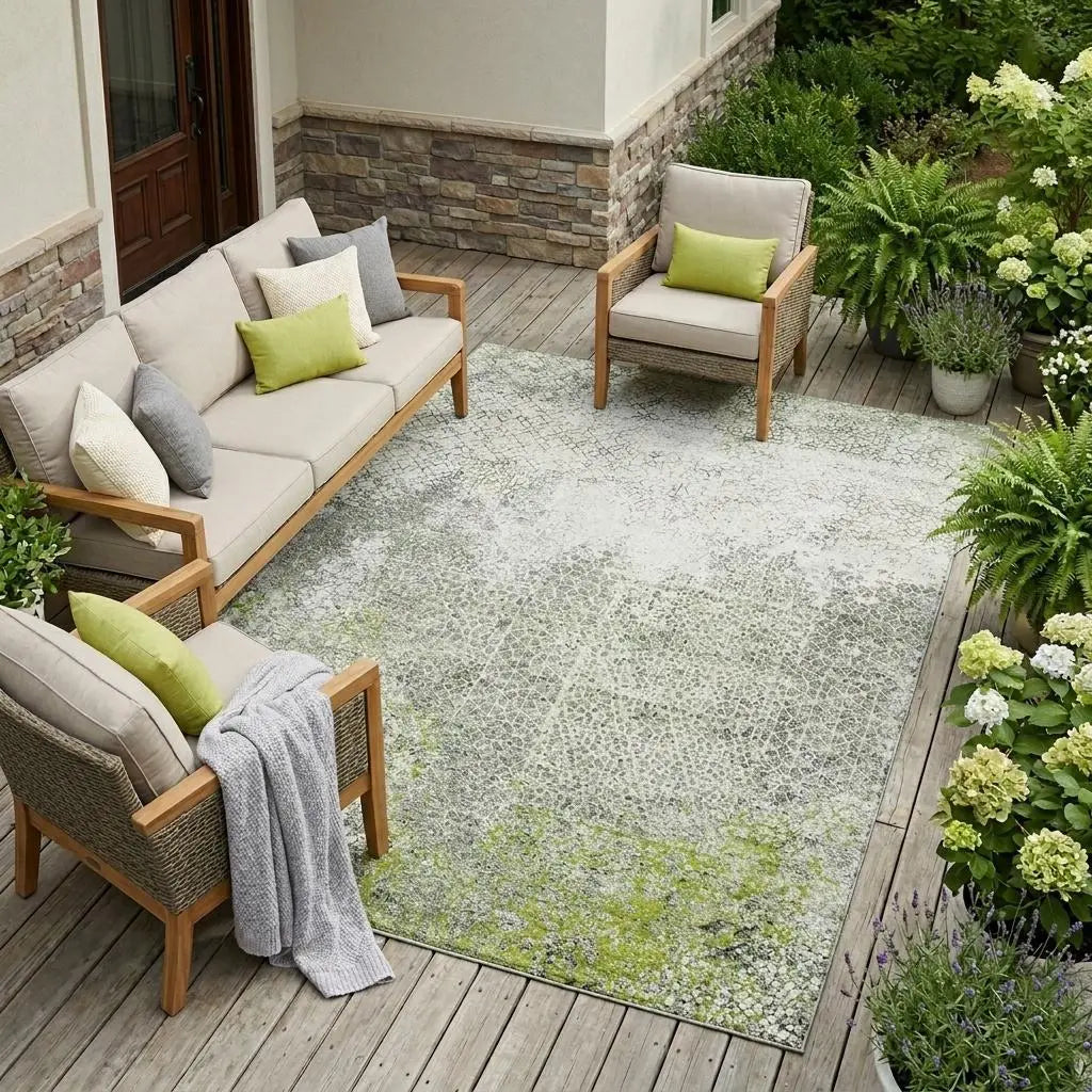 8' X 10' Green And Beige Abstract Washable Indoor Outdoor Area Rug Homeroots Outdoor