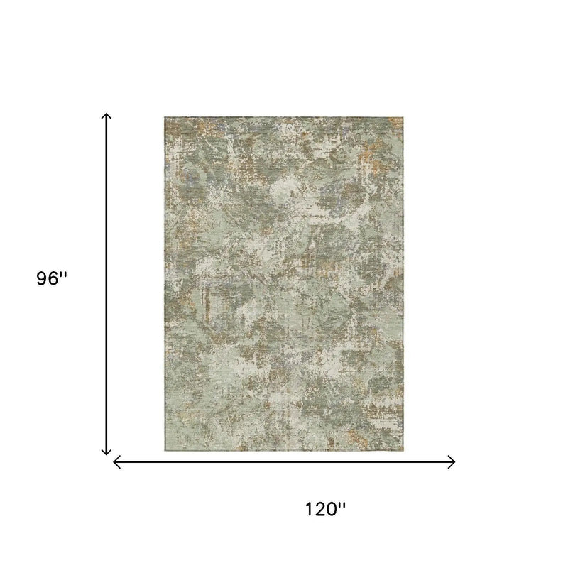 8' X 10' Green And Beige Abstract Washable Indoor Outdoor Area Rug Homeroots Outdoor