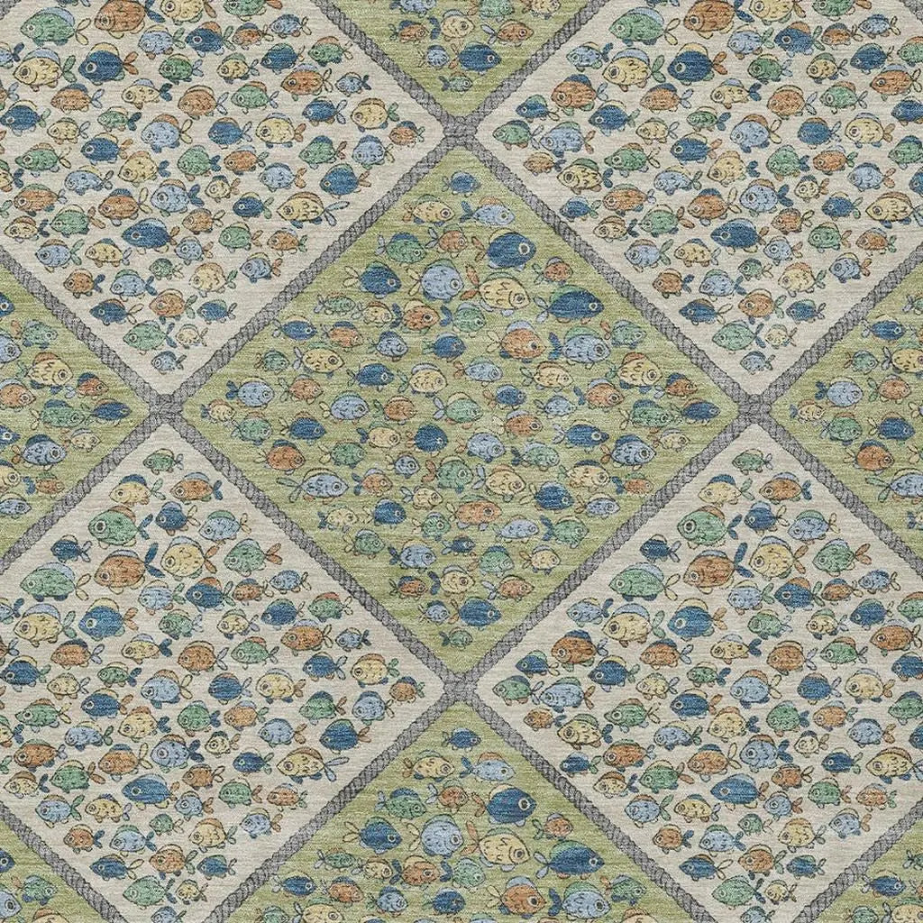 8' X 10' Green And Beige Abstract Washable Indoor Outdoor Area Rug Homeroots Outdoor