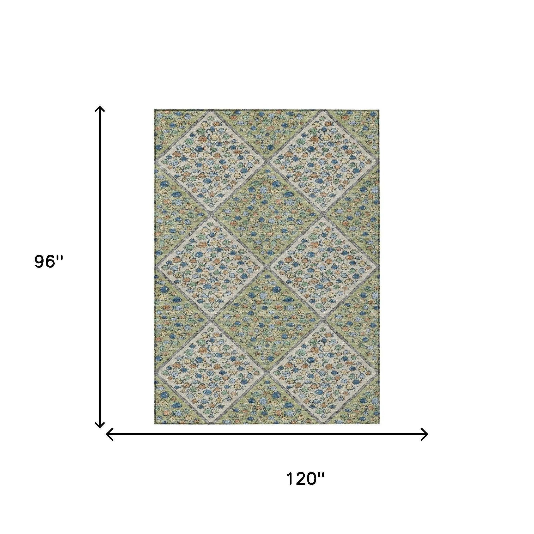 8' X 10' Green And Beige Abstract Washable Indoor Outdoor Area Rug Homeroots Outdoor