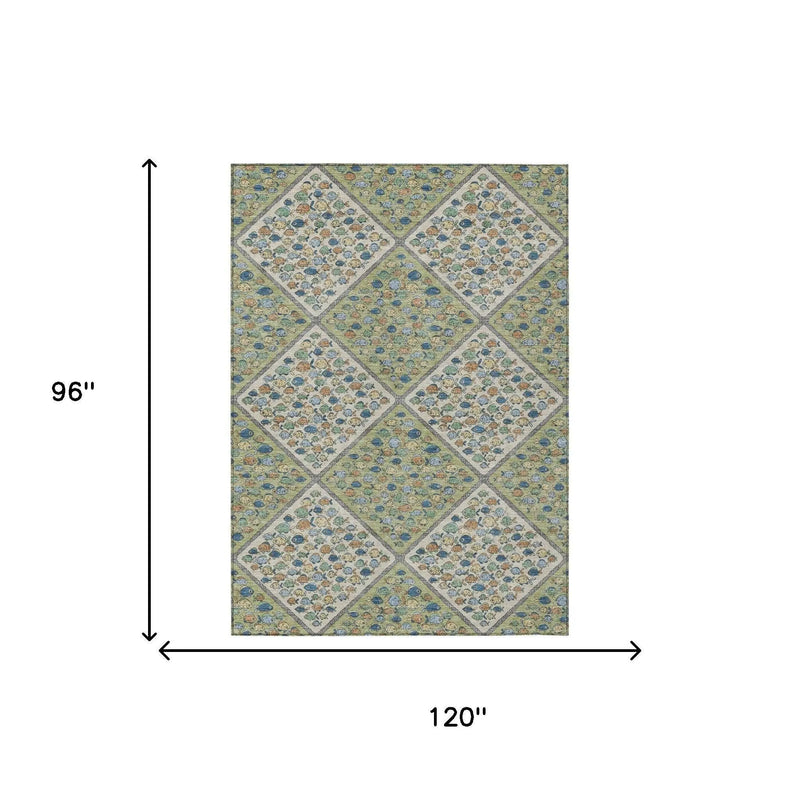 8' X 10' Green And Beige Abstract Washable Indoor Outdoor Area Rug Homeroots Outdoor