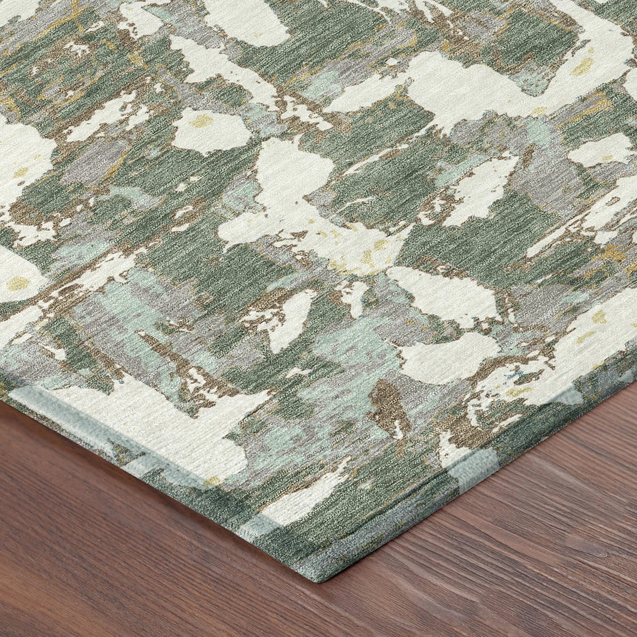 8' X 10' Green And Beige Abstract Washable Indoor Outdoor Area Rug Homeroots Outdoor