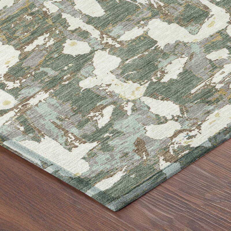 8' X 10' Green And Beige Abstract Washable Indoor Outdoor Area Rug Homeroots Outdoor
