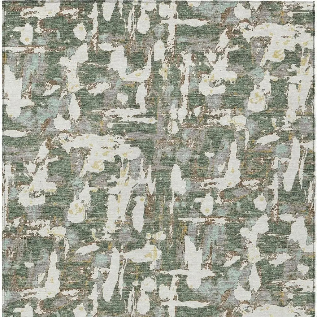8' X 10' Green And Beige Abstract Washable Indoor Outdoor Area Rug Homeroots Outdoor